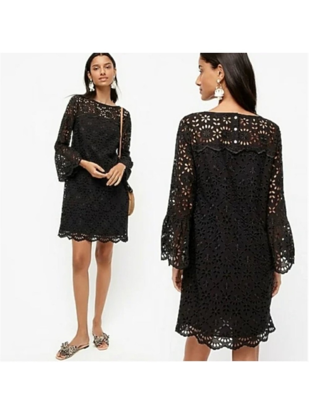 J. Crew Black Floral Eyelet Shift Dress NWT